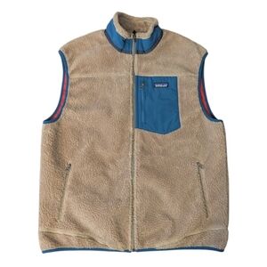 Patagonia Classic Retro-X Tan Blue STY23047FA15 Sherpa Fleece Vest Men's XL